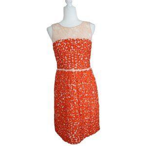Trina Turk Camilla Womens Size 8 Sleeveless Lace Sheath Dress V-Back Silk Orange